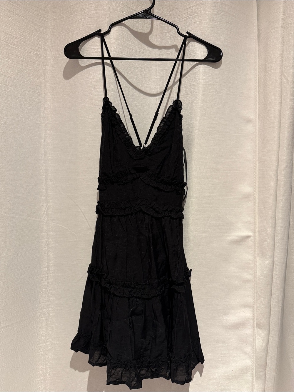 Black Ruffle Tiered Spaghetti Strap Dress